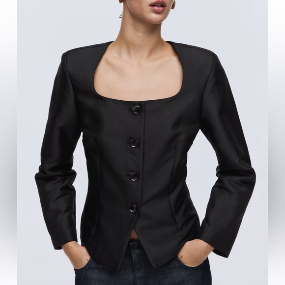 H&M Jackets & Blazers - H&M NWT black satin open neck button front cardigan blazer jacket top